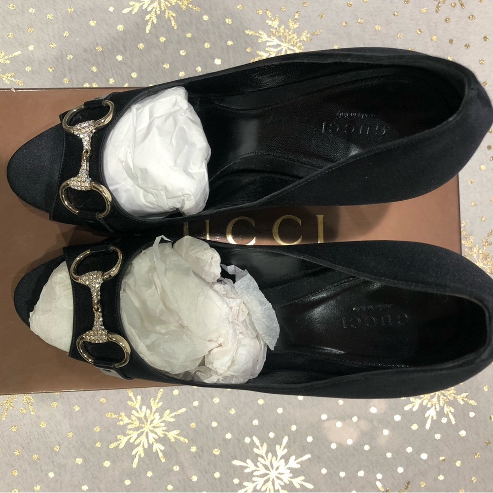 Gucci Black Heels with Silver Buckle